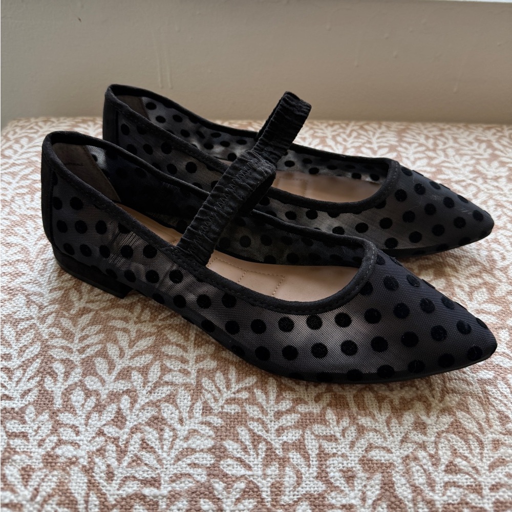 Pointed Toe Black Polka Dot Mary Jane Flats